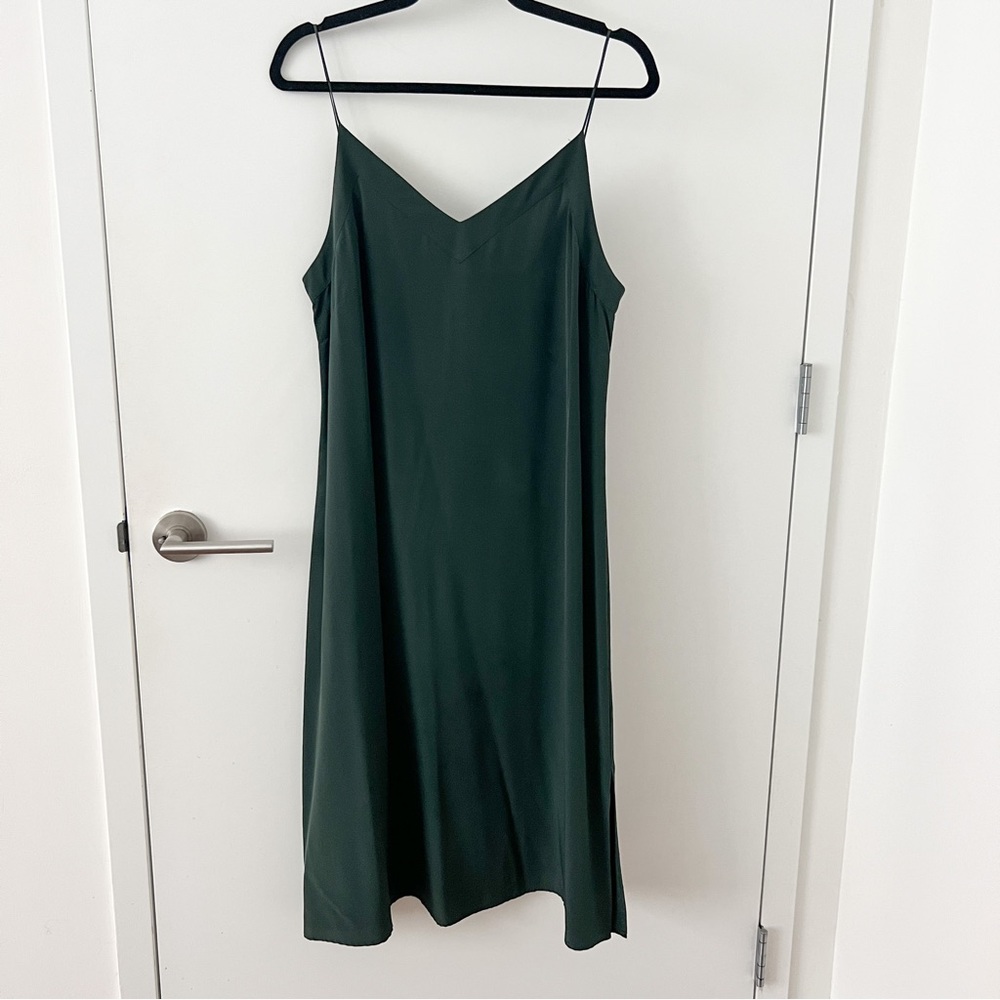 Cuyana Forest Green 100% Silk Slip Dress in Size Medium